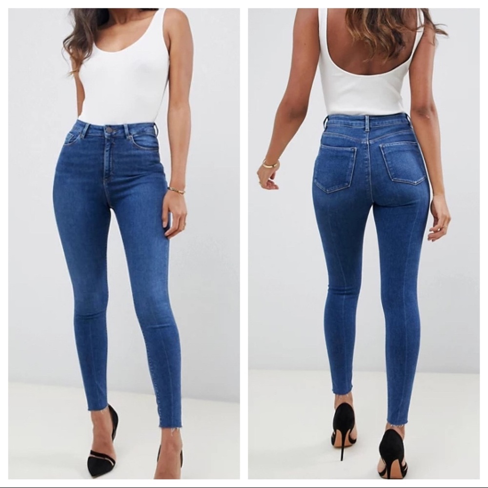 ASOS Ridley High Waist Raw Hem Skinny Jeans